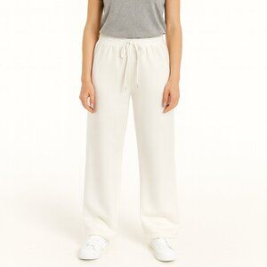 Edikted Fleece Wide Leg Jogger Sweatpants White Soft Lounge Pants M